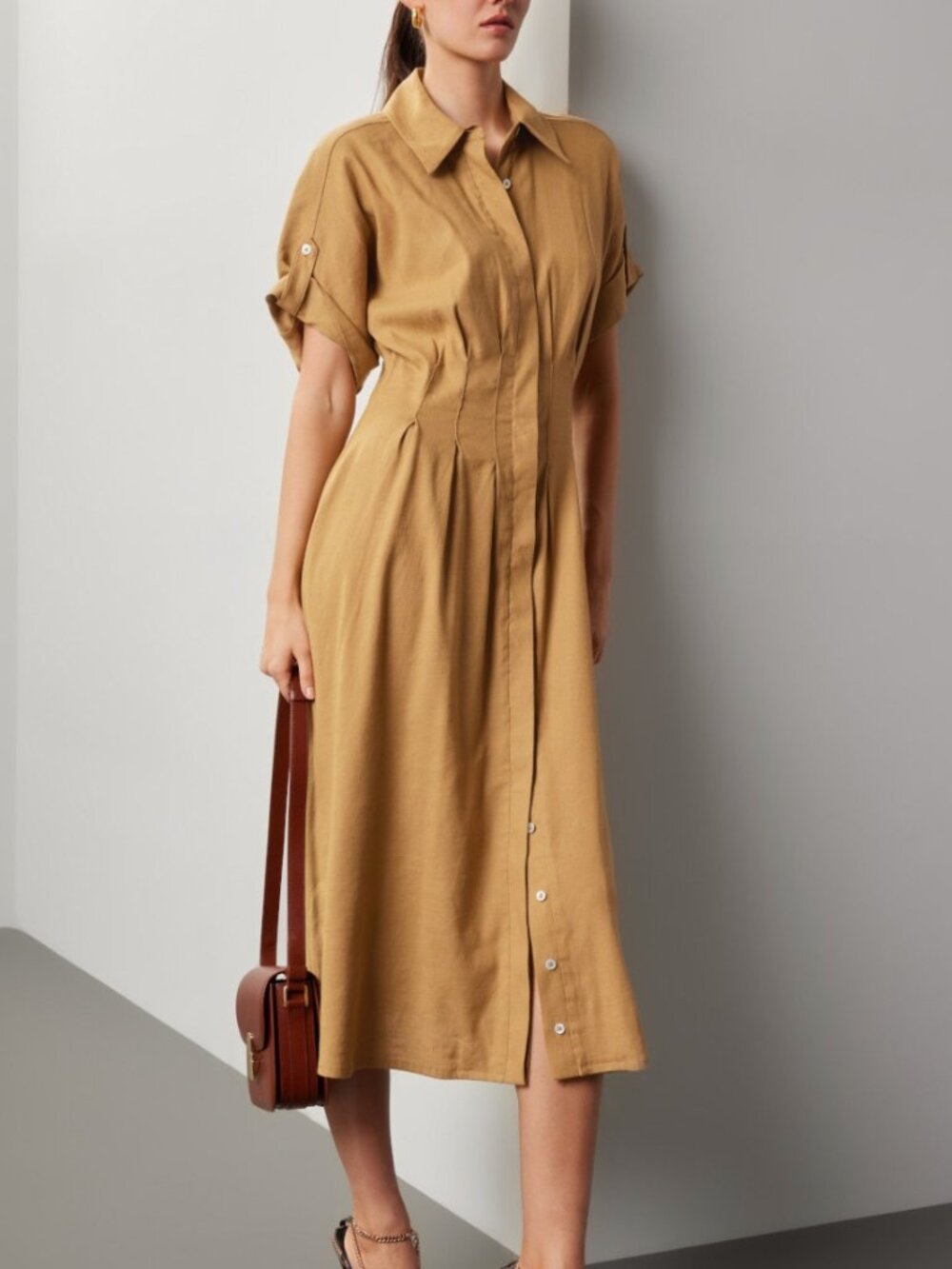 Veronica Beard Adavi Dress Caramel Button-Front Maxi Dress